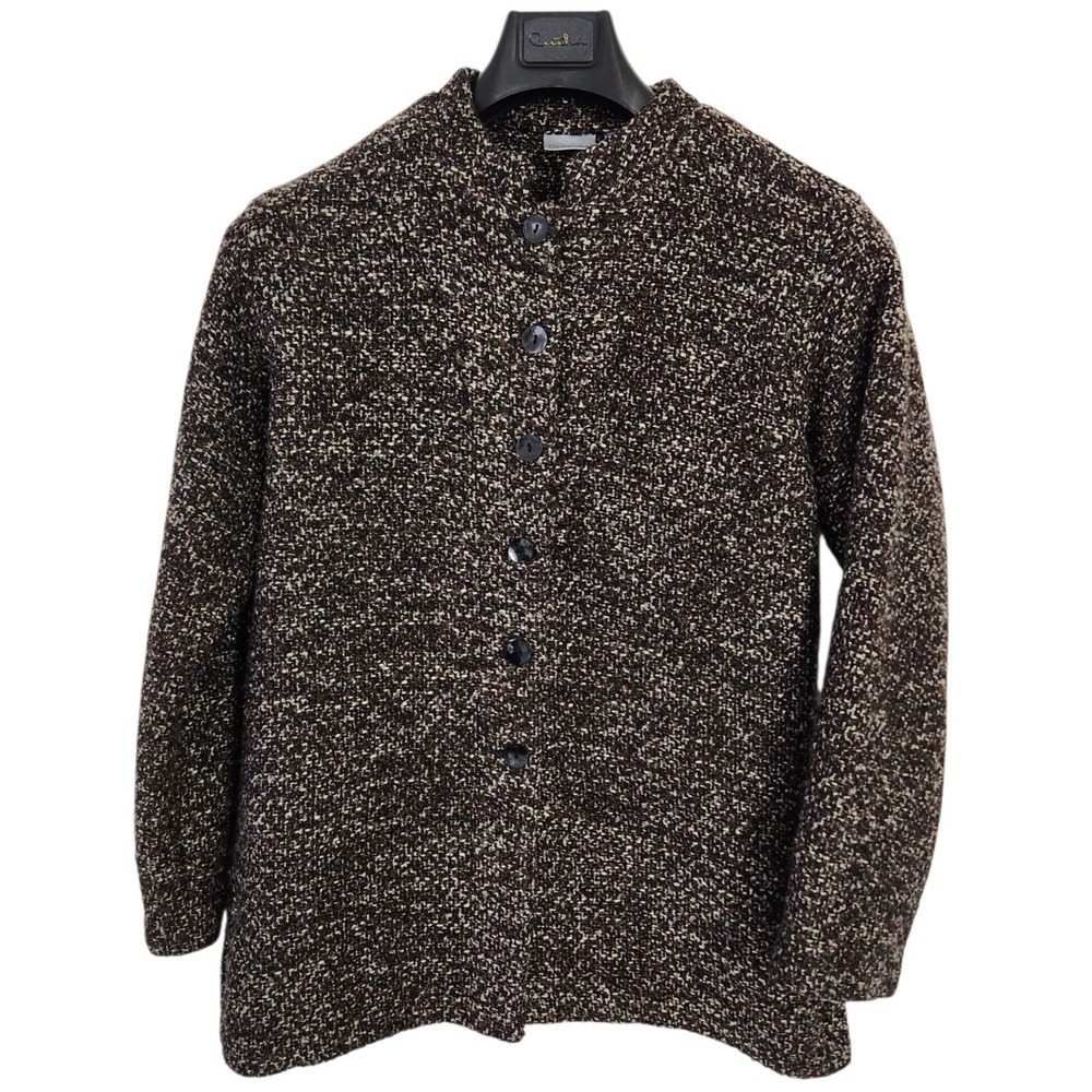 Chicos Womens Knit Cardigan Jacket Sweater Brown Size 2 Button Front Textured